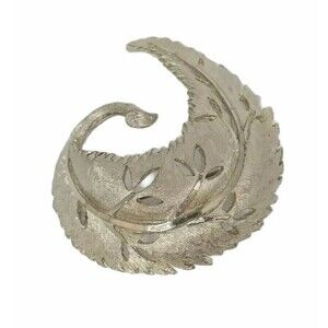 B.S.K. Brooch Silver Tone Openwork Leaves Lapel Pin Signed Leaf Nature Vintage